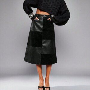 Black Grunge High Rise Women's Fitted Skirt Dark Wash